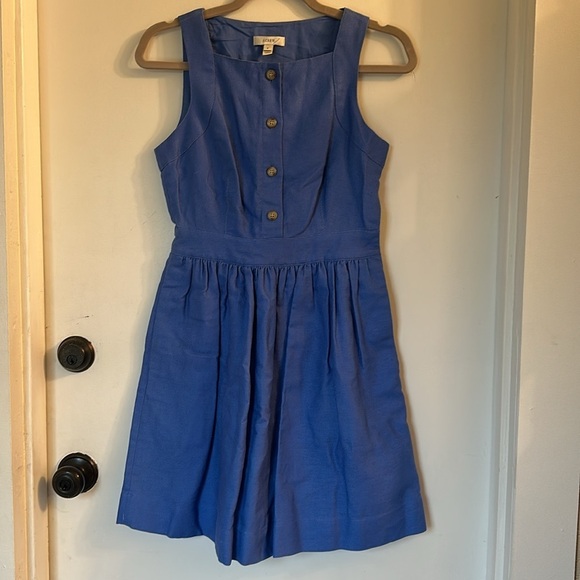J.Crew Button Front Blue Apron Dress linen blend size 0 - Picture 2 of 7